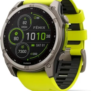 f?nix� 8 � 51 mm, Solar, Sapphire, Premium Multisport GPS Smartwatch, Long-Lasting Battery Life, Dive-Rated, Built-in LED Flashlight, Titanium with Amp Yellow/Graphite Band