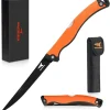Folding Fillet/Fishing/Camping/Hunting Knife, Razor Sharp G4116 German Stainless-Steel Blade, Non-Slip Handles, 13 � inch overall Length, only 7 � inch folded, Includes Sheath