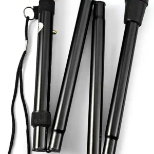 Folding Lightweight Walking Stick - Adjustable Aluminum Metal Collapsible Travel Cane with Non-Slip Rubber Base
