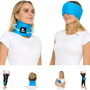 FOMI Premium Hot Cold Multi Function Solid Gel Ice Pack | Neck, Forehead, Eye, Wrist, Knee, Shin Cool Compress | Adjustable Wrap for Stiff Neck, Migraine, Headache, Meniscus, Carpel Tunnel Pain Relief