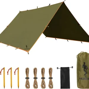 FREE SOLDIER Waterproof Portable Multifunctional Outdoor Camping Traveling Awning Backpacking Tarp Shelter for Rain (Brown)