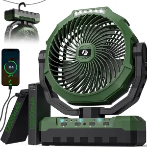 FRIZCOL 3-in-1 Camping Fan - Portable Fans Rechargeable - 24000mAh 9-Inch Battery Powered Fan(140Hrs) with Light & Remote for Indoor, Outdoor, Tent, Travel, BBQ, Fishing, Jobsite - Green