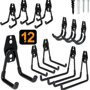 Garage Hook,Heavy Duty Garage Tool Holder Hooks, 12 Pack Wall-Mounted Utility Storage Hooks for Hanging Bicycles, Ladders, Garden Tools,12 Pack