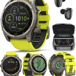 Garmin Fenix 8 � 51 mm, Solar, Sapphire Amp Yellow/Graphite Silicone GPS Smartwatch Black Earbuds Bundle
