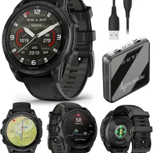 Garmin Tactix 8, 47mm, AMOLED Display, Titanium Bezel, Sapphire Lens, Premium Tactical GPS Smartwatch, Includes Applied Ballistics Ultralight Solver, 40 M Dive Rating w PowerBank Bundle