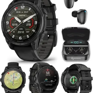 Garmin Tactix 8, 47mm AMOLED Display, Titanium Bezel, Sapphire Lens, Premium Tactical GPS Smartwatch, Includes Applied Ballistics Ultralight Solver, 40M Dive Rating, w/Wearable4U BlackEarbuds Bundle