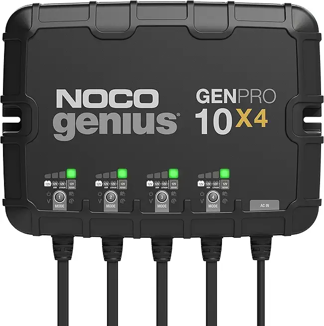 Genius GENPRO10X4, 4-Bank, 40A (10A/Bank) Smart Marine Battery Charger, 12V Waterproof Onboard Boat Charger, Battery Maintainer and Desulfator for AGM, Lithium (LiFePO4) and Deep-Cycle Batteries