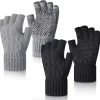Geyoga 2 Pairs Wool Fingerless Fishing Gloves for Men Women Anti-Slip with Grip Dots Warm Winter Fly Ice Fishing Photography Hunting Fleece Gloves