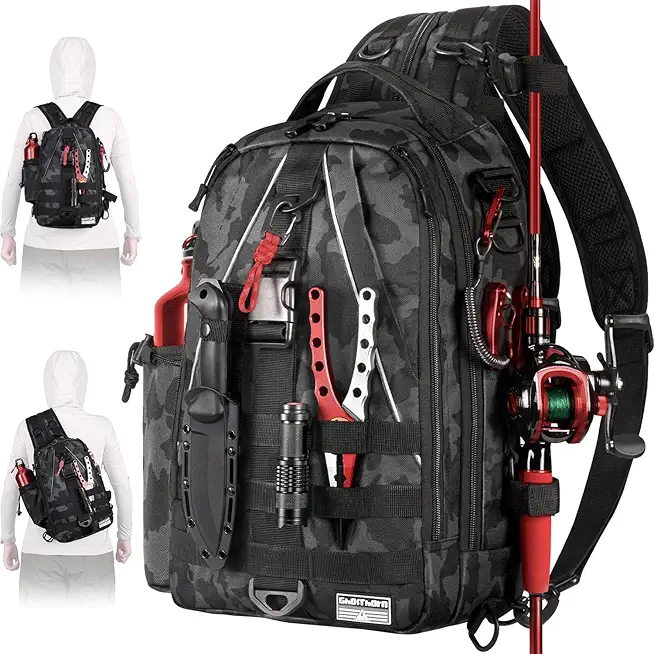 Ghosthorn Fishing Backpack with Rod Holder - Tackle Sling Bag - Fly Fishing Gifts for Men and Women