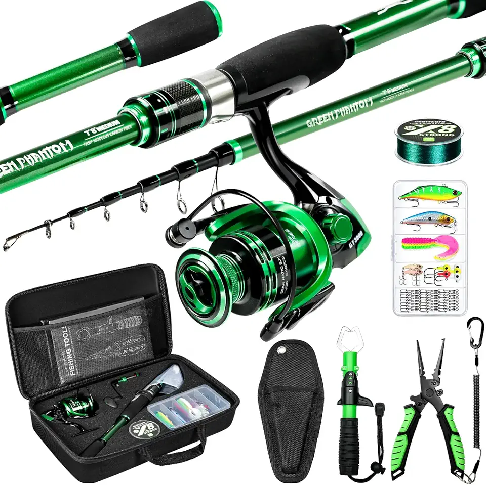Ghosthorn Fishing Rod and Reel Combo Graphite Telescoping Fishing Pole Collapsible Portable Travel Kit with Carrier Bag for Freshwater Fishing Gift for Men Women