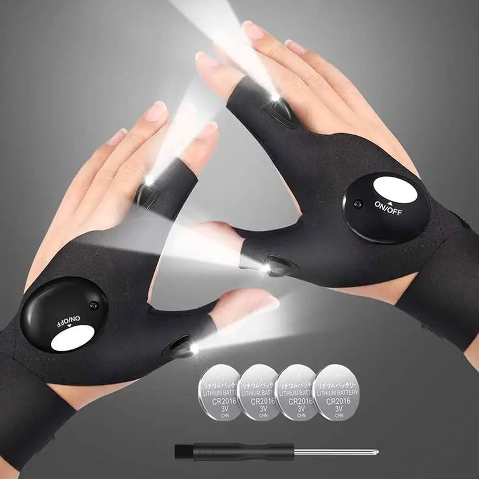 Gifts for Men Dad Boyfriend Husband Him Father's Day Birthday, LED Flashlight Gloves, Hands Free Finger Lights Cool Gadgets for Repairing Fishing Grilling Camping