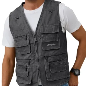 Gihuo Men's Fishing Vest Casual Utility Travel Safari Cargo Outdoor Work Photo Fly Vest Jacket with Multi Pockets