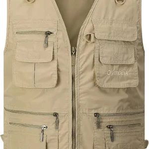 Gihuo Men's Fishing Vest Utility Safari Travel Vest with Pockets Outdoor Work Photo Cargo Fly Summer Vest