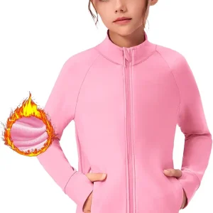 Girls Fleece Jacket with 4 Pockets Long Sleeve Zip Up Warm Athletic Winter Coat Kids Sweatshirt for 5-14 Y