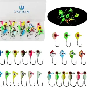 Glow Ice Fishing Jigs Winter ice Fishing Lures Ice Fishing Gear for Ice Jigging Panfish, Pike, Walleye, Perch and Crappies 25pcs�
