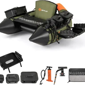 Goplus Inflatable Float Tube, Fishing Belly Boat with Fish Ruler, Pump, Storage Bag, Adjustable Straps, Fishing Float Tube for Angling, 350LBS Load Capacity