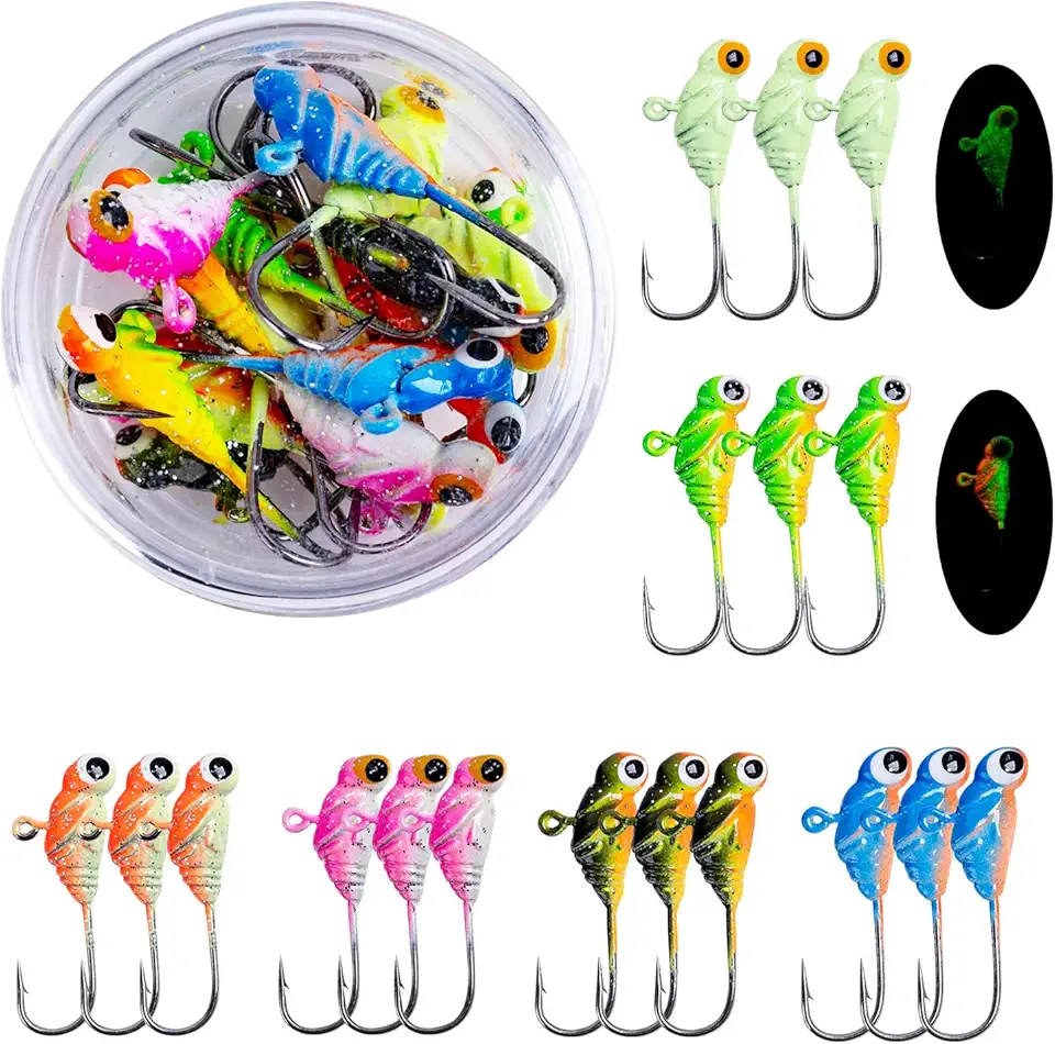 Goture Ice Fishing Jigs Set Ice Jigs 18pcs Ice Fishing Lures with Tackle Box Bass Trout