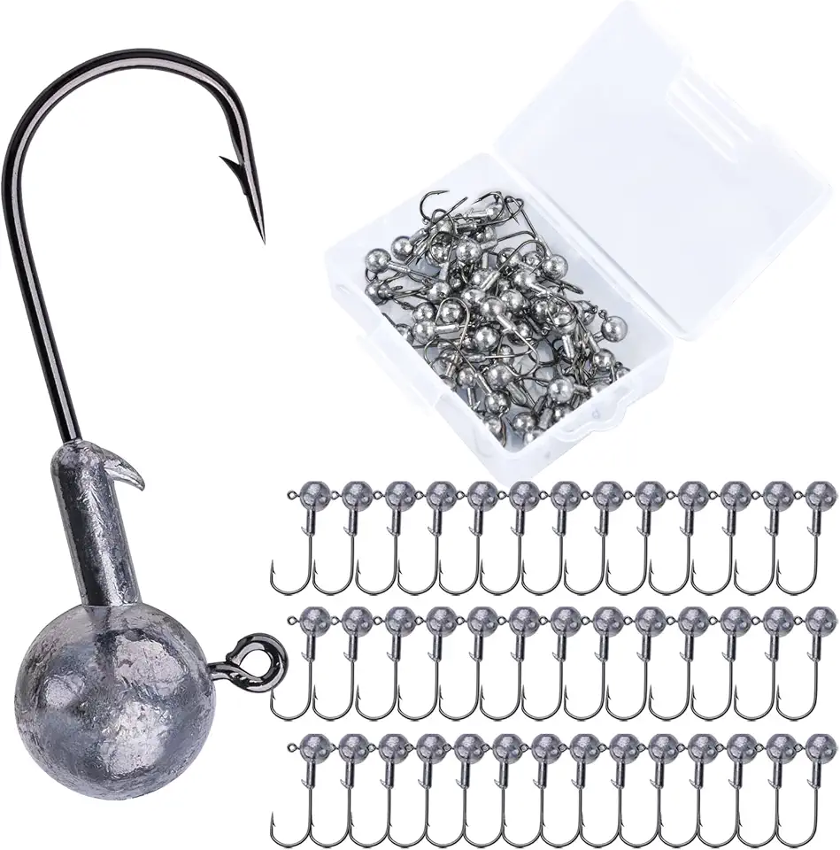 Goture Round Jig Head, Lead Jig Head Hooks for Freshwater Saltwater Fishing, Swimbait Jig Heads with Fishing Box for Trout Bass Fishing, Crappie Pro Jig Heads