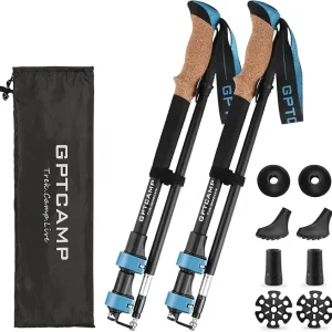 GPTCAMP Walking Sticks,Trekking Poles Collapsible Hiking Poles,Lightweight Folding Travel Walking Pole for Men Women,2pc Adjustable Hiking Stick with EVA Foam Grips for Backpacking