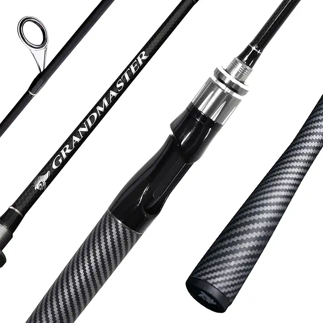 Grandmaster Fishing Rod, Portable Spinning/Bait-Caster Rod 2-Piece, Compact Fishing Rod, Travel Surf Rod Medium-Fast, Carbon Fiber Fishing Pole for Saltwater Freshwater Trout Bass