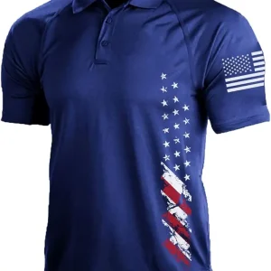 H HYFOL Short Sleeve Polo Shirts for Men Graphic Stretch Casual American Patriotic Raglan Golf Polos for Men