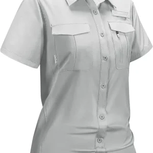 Haimont Women's Sun Protection Fishing Hiking Shirts Button Down Short Sleeve Water Resistant Quick Dry Outdoor