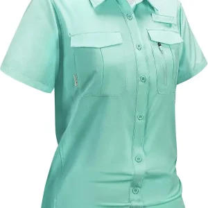 Haimont Women's Sun Protection Fishing Hiking Shirts Button Down Short Sleeve Water Resistant Quick Dry Outdoor