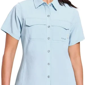 Haimont Women's UPF 50+ Sun Protection Button Down Fishing Hiking Travel Shirts Short Sleeve Quick Dry Shirt with Pockets