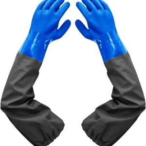 Haiou PVC Chemical Resistant , Long Rubber, Heavy Duty Waterproof Gloves for Chemical and Acid Work, 25 inches, Large-(Blue)