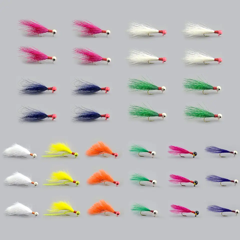Hand Tied Marabou Feather jig Heads 1/16 oz-1/32 oz Crappie jig Fishing Lure kit for Panfish?Sunfish?Bluegill?Perch?Walleye
