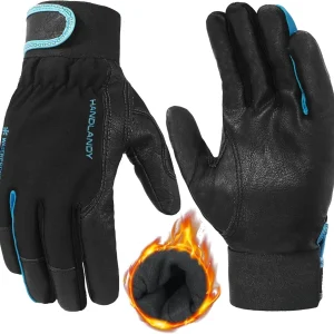 HANDLANDY Insulated Work Gloves, Thermal Winter Gloves Waterproof for Men Women, Warm Cold Weather Gloves (Black- Blue, Large)