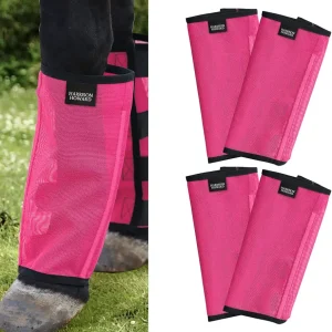 Harrison Howard Loose Fitting Fly Boots UV-Protective Extra Tough Mesh Ventilated Four Fasteners Stay-on Design Protect Horse Legs & Stomp-Reducing Set of 4 Magenta Medium