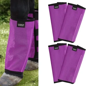 Harrison Howard Loose Fitting Fly Boots UV-Protective Extra Tough Mesh Ventilated Four Fasteners Stay-on Design Protect Horse Legs & Stomp-Reducing Set of 4 Purple Medium