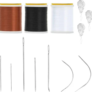 Heavy Duty Hand Sewing Needles Set, 7 Styles of Leather Hand Sewing Needles with 3 Pieces Needle Threaders and 3 Pack 150 Yards Nylon All Purpose Fly Tying Thread