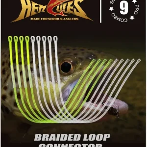 HERCULES Fly Fishing Leader Connector for Fly line 9Pcs Pro Selection Combo - 20lb 30lb 50lb, Clear and High-Vis Yellow
