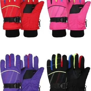 Hicarer 4 Pairs Winter Gloves for Kids Waterproof Snow Ski Gloves Warm Unisex Camouflage Clothes for Cold Weather Girls Boys Children