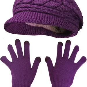 HINDAWI Winter Hats Gloves for Women Knit Warm Snow Ski Outdoor Caps Touch Screen Mittens