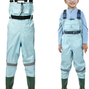 HISEA Kids Chest Waders Youth Fishing Waders for Toddler Children Waterproof Hunting Waders with Boots & Reflect Safety Band