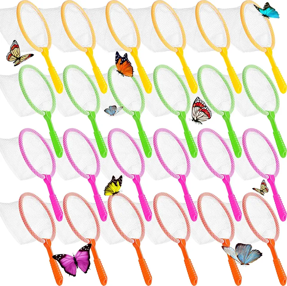 Honoson 24 Pcs Butterfly Bug Net for Kids Insect Collecting Bug Catcher Fishing Net Science Nature Exploration Observation Tools for Boys Girls Spring Outing Specimen Supplies