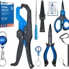 HOOK-EZE 7pc Fishing Gear Kit, Fishing Pliers, Knot Tying Tool, Fish Gripper, Braided Line Scissors, Hook Remover, Retractor, Lanyard, Fishing Accessories Tackle Stuff Equipment, Fishing Gifts for Men