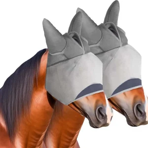 Horse Fly Mask Without Ears | Built-in Visor | Breathable, Lightweight | 95% UV Protection | Adjustable Fit for Horses Medium/Large Size