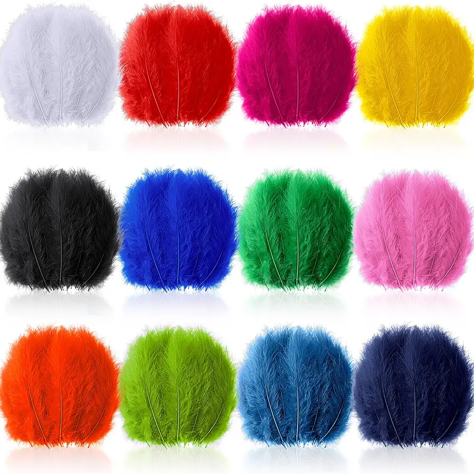 Hotop 600 Pcs Fluffy Turkey Marabou Feathers 4-6 Inches for Crafts Dreamcatcher Fringe Trim Colored Feathers Craft for Decoration Accessories Fly Tying Material DIY Ornaments(Multicolour)