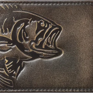 House of Jack Co. Bass Fish Bifold Wallet for Men and Outdoorsmen with Two ID Windows, Full Grain Cowhide Leather Wallet, Black