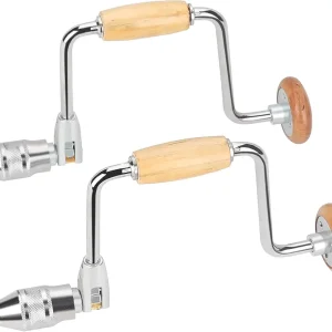 Hromee 2Pcs 12.6 Inch Carpenters Bit Brace Hand Crank Drill with 4-Jaw Chuck, Manual Hand Drill for Wood Plastic Fiberglass