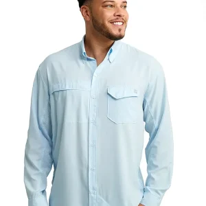 HUK Men's Tide Point Solid Long Sleeve Shirt, Button