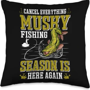 Hunter Musky Fisherman Lure Fly Fishing Muskellunge Throw Pillow, 16x16, Multicolor