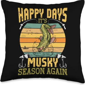 Hunter Musky Fisherman Lure Fly Fishing Muskellunge Throw Pillow, 16x16, Multicolor