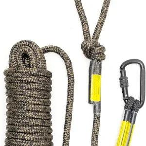 Hunting Safety Linemans Rope 30ft with Prusik Knot and Single Carabiner for Hunter Climbing Tree Stand Hanging Ladder Stand or Bow Lifeline,Fall Protection When Hunting on Stands