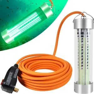 HUSUKU LED Underwater Fishing Light, 10000~80000lm 100W / 300W / 400W / 800W, 12V / 110V / 220V Green Night Fishing Attractor IP68 Submersible Lamp for Crappie Snook Squid Shrimp, 49ft/33ft/16ft Wire