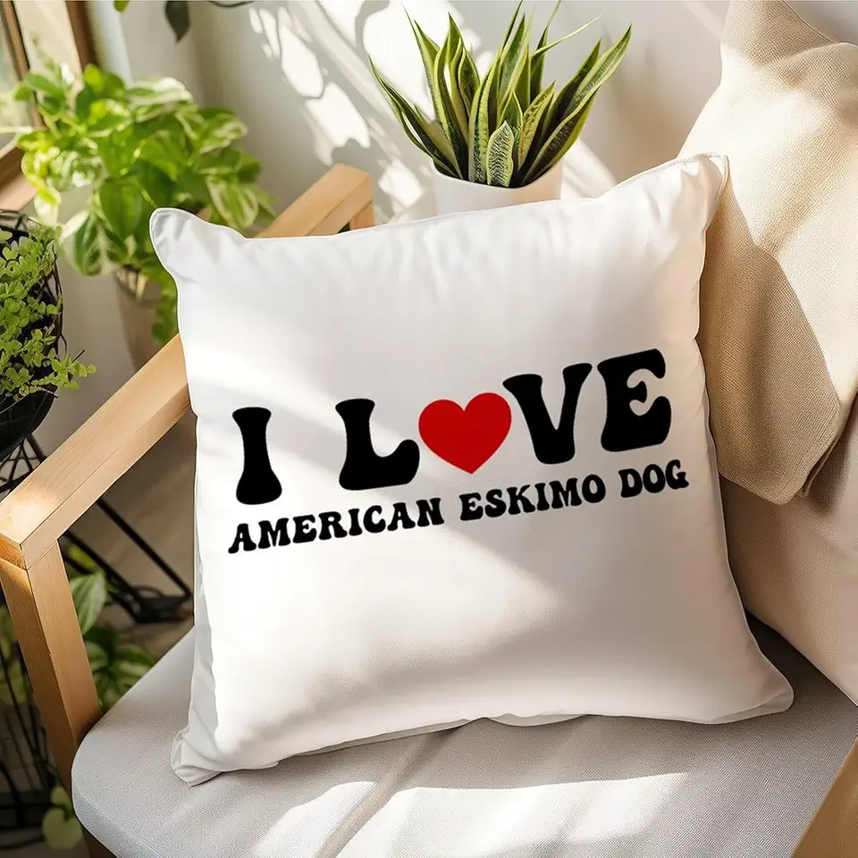 I Love American Eskimo Dog Outdoor Throw Pillow Covers Throw Pillow Cover Dogs Lovers Accent Waterproof Throw Pillow Covers for Patio Furniture Tent Garden 22x22in